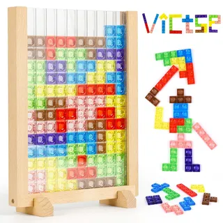 Victse Tetris Spiel Puzzle Set Kinder, Montessori Spielzeug ab 3 4 5 6 Jahre, Intelligenz Bunte Bausteine Kinderspielzeug für 3-6 Jahre, Motorikspielzeug Holzspielzeug Geschenk für Mädchen Junge