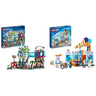 LEGO 60380 City Stadtzentrum Set, Modellbausatz & 60363 City Eisdiele, Spielzeug-Laden für Kinder ab 6 Jahren