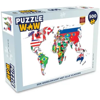 MuchoWow Puzzle Weltkarte - Flaggen - Trendy, Puzzleteile, Foto-Puzzle, Bilderrätsel, Puzzlespiele, Spielzeug bunt 48 cm x 48 cm x 34 cm