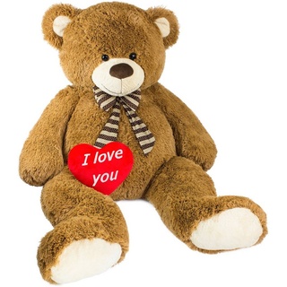 BRUBAKER Kuscheltier Riesen XXL Teddybär (150 cm) mit I love you Herz (1-St., mit gestreifter Schleife), großer Teddy Bär, Stofftier Plüschtier braun