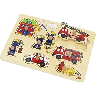 goki 57907 - Steckpuzzle Feuerwehr aus Holz - 8 Teile