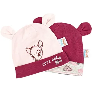 Disney Baby Mützchen  - 2er Pack - mit verschiedenen Motiven (Winnie the Pooh, Bambi, Dumbo) - Öko Tex, Größe:86-92, Farbe-Motiv:Bambi - pink - Rosa