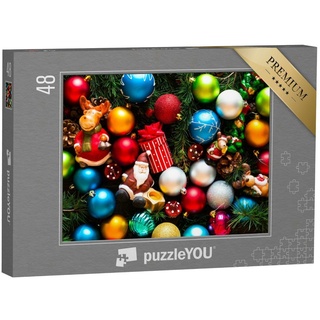 puzzleYOU Puzzle Weihnachtsdekoration mit bunten Kugeln, Geschenken, 48 Puzzleteile, puzzleYOU-Kollektionen Weihnachten