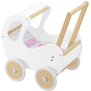 Weißer Holzpuppenwagen Retro-Puppenwagen als Lauflernhilfe 95-001