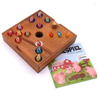 ROMBOL Denkspiele Spiel, Brettspiel Ferkelspiel - Würfelspiel mit den süßen Tierfiguren für die Familie, Holzspiel