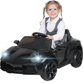 Actionbikes Motors Kinder Elektroauto Super Sport | 2,4 Ghz Fernbedienung - 1 Person Kunstledersitz - MP3 - USB - SD - 2 x 25 Watt Motor (Total 50 Watt) - Soft Start (Schwarz)