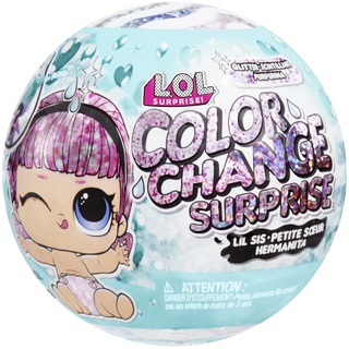 LOL Surprise Glitter Colour Change Lil Sis Puppe mit 5 Überraschungen - SORTIMENT - 1 Sammelpüppchen, Glitzerndes Outfit und Accessoires - Für Kinder ab 4 Jahren