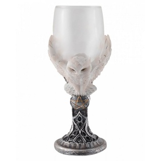 Horror-Shop Dekofigur Gothic Schneeeule mit Pentagramm Glas als Tischdek beige|grau|schwarz