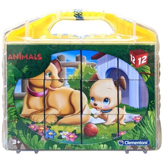 Clementoni® Puzzle Animals Würfelpuzzle im Koffer (12 Teile), 12 Puzzleteile bunt