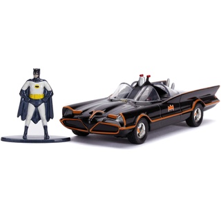 Jada Toys 253213002 Classic Batmobil 1966, hochdetailiertes 1:32 Modellauto inkl. Batman Figur, Türen können geöffnet werden, mit Freilauf, schwarz