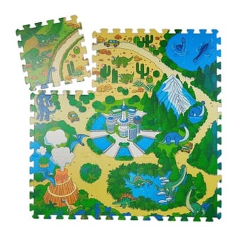 relaxdays Spielmatte Puzzlematte Dinosaurier blau|braun|grün