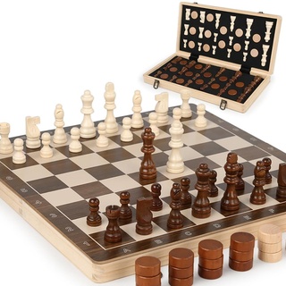 Schachspiel,Schachbrett,Schachspiel Holz,2 in 1 Schach, faltbares Brett magnetisches handgemachtes Schach mit großen Stücken Spielzeug und Geschenke für Kinder, 40.5x40.5CM