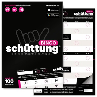 schüttung® Bingo + gratis App | Der Klassiker als Trinkspiel für Erwachsene | Bingokarten | Partyspiel | Saufspiel | Geschenk