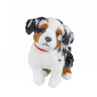 Teddys Rothenburg Kuscheltier Australian Shepherd sitzend schwarz-weiß-braun 30 cm mit Halsband Plüschhund Plüschtier