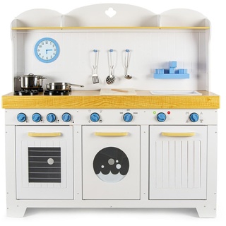 Leomark Holzküche für Kinder - Saint Tropez - Kinderküche mit Zubehör, Backofen, Waschmaschine, Geschirrspüler, Spielküche mit Uhr, Höhe: 107 cm, Farbe Blau und Weiß