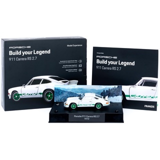 FRANZIS 67217 - Porsche Carrera RS - Build Your Legend - detailgetreuer Modellbausatz inkl. Soundmodul, LED-Beleuchtung, 72-seitigem Begleitbuch, Weiß