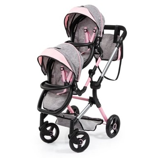bayer Design Zwillings-Puppenwagen Twin Neo grau/rosa, mit Schmetterling