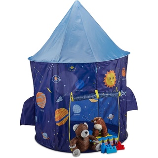 Relaxdays Kinderzelt Weltraum, Spielzelt in Raketenform, drinnen & draußen, H x B x T: 142 x 135 x 104 cm, Mehrfarbig