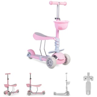 Moni Cityroller Kinderroller, Bubblegum 2 in 1, Höhe einstellbar, Sitz abnehmbar, 3 Räder rosa