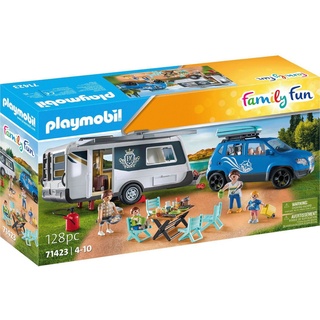 Playmobil® Konstruktions-Spielset Wohnwagen mit Auto (71423), Family & Fun, (128 St) bunt