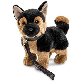 Uni-Toys Kuscheltier Dt. Schäferhund mit Leine, stehend - 27 cm - Plüsch-Hund - Plüschtier, zu 100 % recyceltes Füllmaterial
