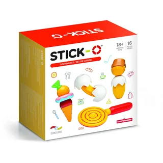 Stick-O magnetische Bausteine für Kinder ab 1 Jahre, kreatives Konstruktionsspielzeug, Lernspielzeug mit Magnet, Kochfreunde Set für Mädchen und Jungen, Montessori Spielzeug, 16 Teile Set,