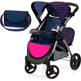 Puppen-Zwillingsbuggy BAYER "Twin Star, blau/pink" Puppenwagen bunt (blau, pink) Kinder mit Wickeltasche