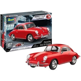 Revell 07679 Der legendäre Oldtimer Porsche 356 Coupé zum Selberbauen, Automodellbausatz 1:16, 25 cm Modellbausatz mit Easy-Click-System, farbige Bauteile, für Einsteiger, rot, 1:16/25 cm