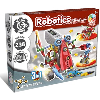 Science4you - Robotik Alfabot, Ein Roboter Bausatz mit 238 Stücke - Roboter Selber Bauen mit Dieser Elektronik Baukasten, Mache 3 Roboter in 1 Spielzeug, Lernspiel unt Experiment fur Kinder ab 8 Jahre