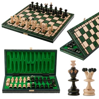 Schachbrett Holz Hochwertig | Master of Chess Schachspiel Holz Grün | Chess Set 35cm | Handgefertigt Schachbrett Holz Klappbar mit Figuren - Klassisches Familienschach
