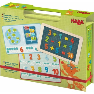 HABA 302589 - Magnetspiel-Box 1, 2, Zählerei, Fröhlich-buntes Zahlen-Legespiel ab 4 Jahren, Zum spielerischen Kennenlernen von Mengen und Lösen erster Rechenaufgaben