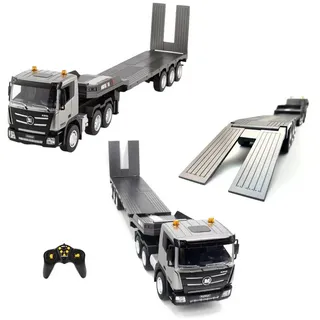 COIL RC-LKW Autotransporter, Ferngesteuerter Abschleppwagen, RC Anhänger (HUINA 1318), 1:18, Licht, Sound, Frequenz: 2,4 GHz grau