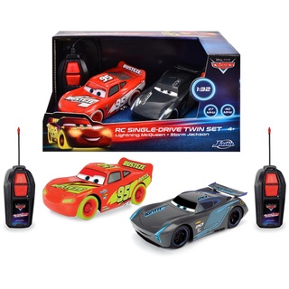 Jada Toys - RC Glow Racers Lightning McQueen & Storm Jackson (je 14 cm), Single Drive Twin Set aus Disney Pixars Cars, 2 ferngesteuerte Autos mit Leuchteffekt, Spielzeug für Kinder ab 4 Jahre