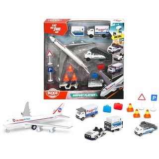 DICKIE 186390 Toys Flughafen Spielzeugset, Airport Set bestehend aus 3 Autos, 1 Flugzeug, Zubehör, gesamt 13 Teile, für Kinder ab 3 Jahren