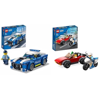 LEGO 60312 City Polizeiauto, Polizei-Spielzeug ab 5 Jahren & 60392 City Polizei Verfolgungsjagd mit Polizei-Motorrad Set, Rennauto-Spielzeug mit Polizisten Minifigur für Kinder ab 5 Jahren