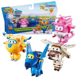 Super Wings Transform-a-Bots 4pk-Donnie/Dizzy/Jerome/Bello Spielfiguren Transformer, verwandelbare Spielflugzeuge und Roboterfiguren, Spielzeug für Kinder ab 3 Jahren – 5 cm, Multi Collour