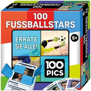 100 PICS 20208047 Quizspiel Fussballstars, Lernspiel für die ganze Familie, Brainteaser, Reisespiel für Erwachsene und Kinder ab 6 Jahren