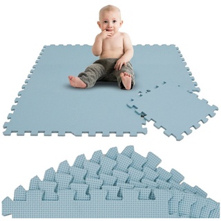 LittleTom Puzzlematte 9 Teile Spielmatte Baby Puzzlematte Krabbelmatte, 30x30cm Bodenmatte Kinderzimmer blau|grau