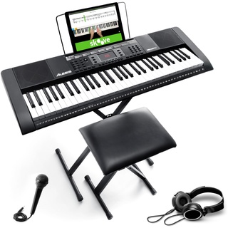 Alesis Melody 61 - Keyboard E-Piano für Anfänger mit Lautsprechern, Klavier Ständer, Hocker, Kopfhörern, Mikrofon, Notenablage, 300 Sounds & Musiklektionen