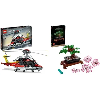 LEGO Technic Airbus H175 Rettungshubschrauber, Modellbausatz für Kinder & Icons Bonsai Baum Set für Erwachsene, Pflanzen Home Deko Set