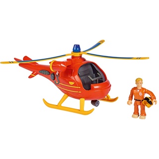 Simba 109251077 - Feuerwehrmann Sam Hubschrauber Wallaby mit Tom Figur, Originalsound, Blaulicht, Suchscheinwerfer, mechanische Seilwinde, ab 3 Jahren[Exklusiv bei Amazon]