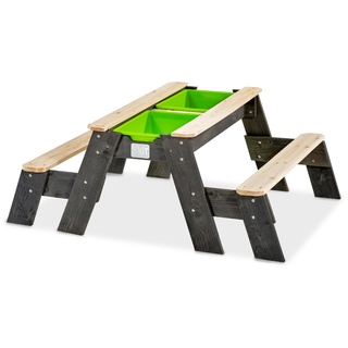 EXIT TOYS Aksent Picknicktisch, Sandtisch & Wassertisch aus Holz - Multifunktionaler Spieltisch für Kinder im Garten - Mit 2 Bänken, 2 Behältern & Deckel - 100% FSC Zedernholz - 120x94x50cm