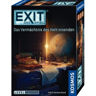 KOSMOS 682828 EXIT - Das Spiel - Das Vermächtnis des Weltreisenden, Level: Fortgeschrittene, Escape Room Spiel, EXIT Game für 1-4 Spieler ab 12 Jahre, EIN einmaliges Gesellschaftsspiel