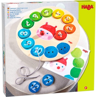 HABA 305288 - Fädelspiel Regenbogenraupe, Fädelspiel ab 3 Jahren, bunt