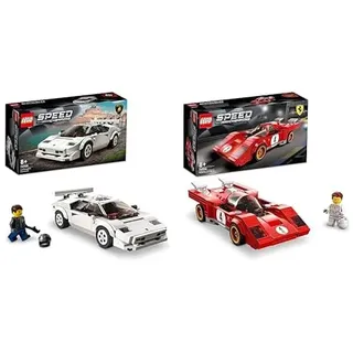 LEGO 76908 Speed Champions Lamborghini Countach Bausatz für Modellauto & 76906 Speed Champions 1970 Ferrari 512 M Bausatz für Modellauto, Spielzeug-Auto, Rennwagen für Kinder, 2022 Kollektion