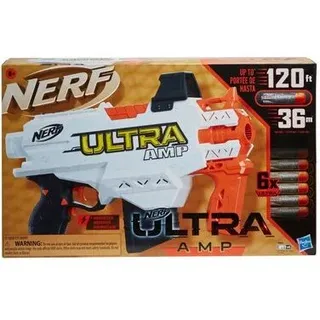 HASBRO F0954U50 Nerf Ultra Platinum Amp motorisierter Blaster, Platinakzente, 6-Dart Clip, 6 Darts