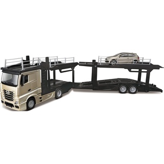Bburago Spielzeug-Transporter StreetFire MB Actros Autotransporter, inklusive Spielzeugauto grau|schwarz