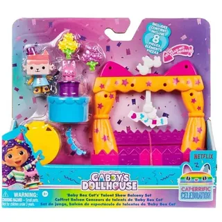 Gabby's Dollhouse, Balkon-Spielset Baby Box Talentwettbewerb, 8-teiliges Set mit Katzenfigur und Zubehörteilen