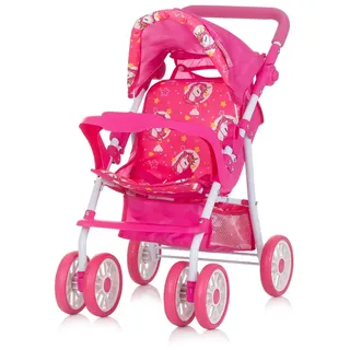 Chipolino Puppenwagen Dolly Korb faltbar Frontbügel Fußstütze Griff verstellbar pink