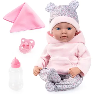 Bayer Babypuppe Reborn Baby rosa/grau 38cm